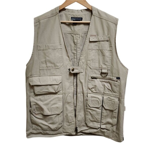 5.11 Tactical Vest Series 80001 Men L Beige Cotton Zip Hunting Shooting Conceal - Picture 1 of 15